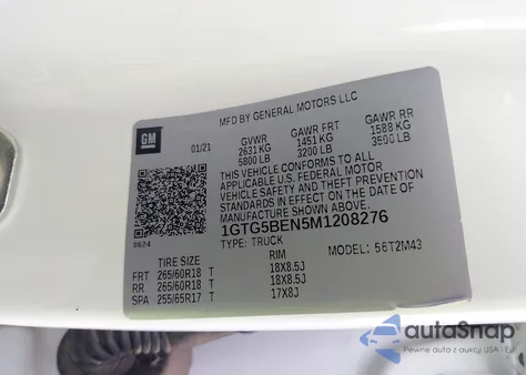 2021 GMC Canyon из США, поврежденный, VIN 1GTG5BEN5M1208276